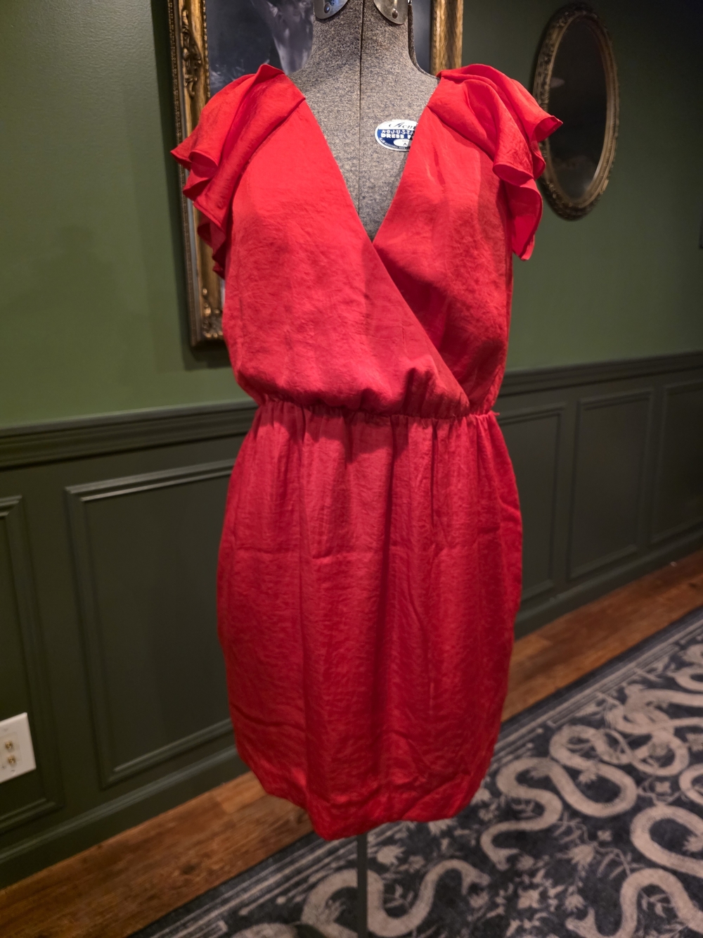 A/X Armani Exchange Red V-Neck Ruffle Sleeve Mini Dress
